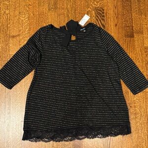 Roz & Ali (DressBarn) black and gold mixed media top